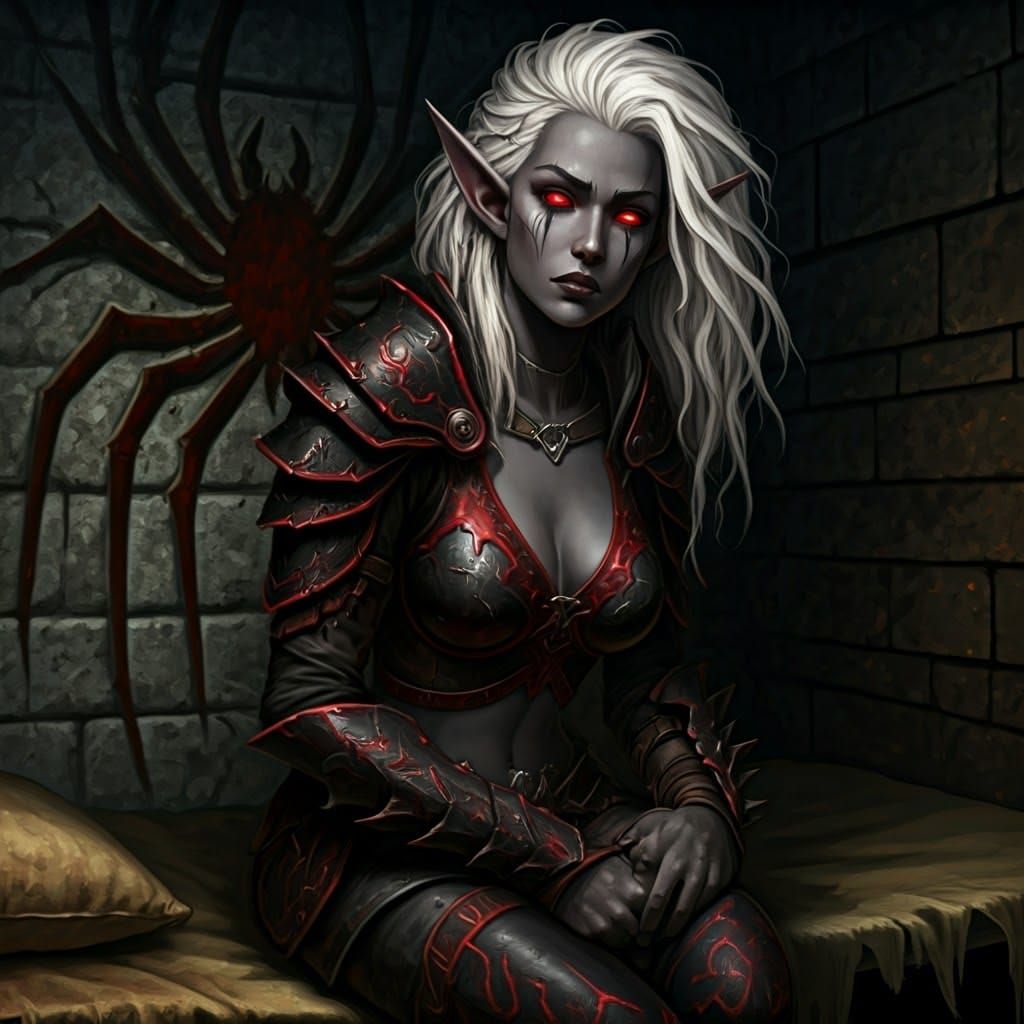 Dark Fantasy Elf Maiden in Gothic Dungeon Cell
