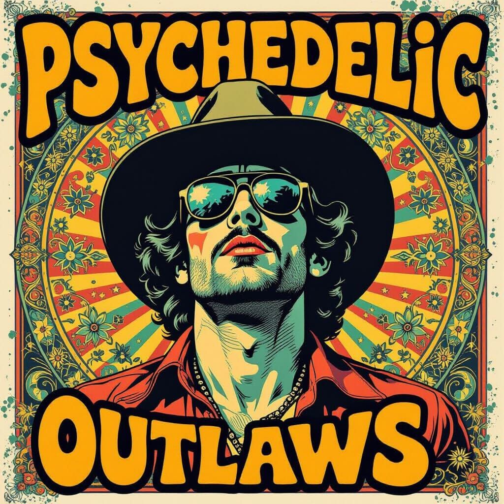 Psychedelic Outlaws Poster Art in Retro Style