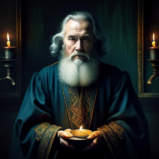 Wizard Portrait in Rembrandt Inspired Oil Painting Style