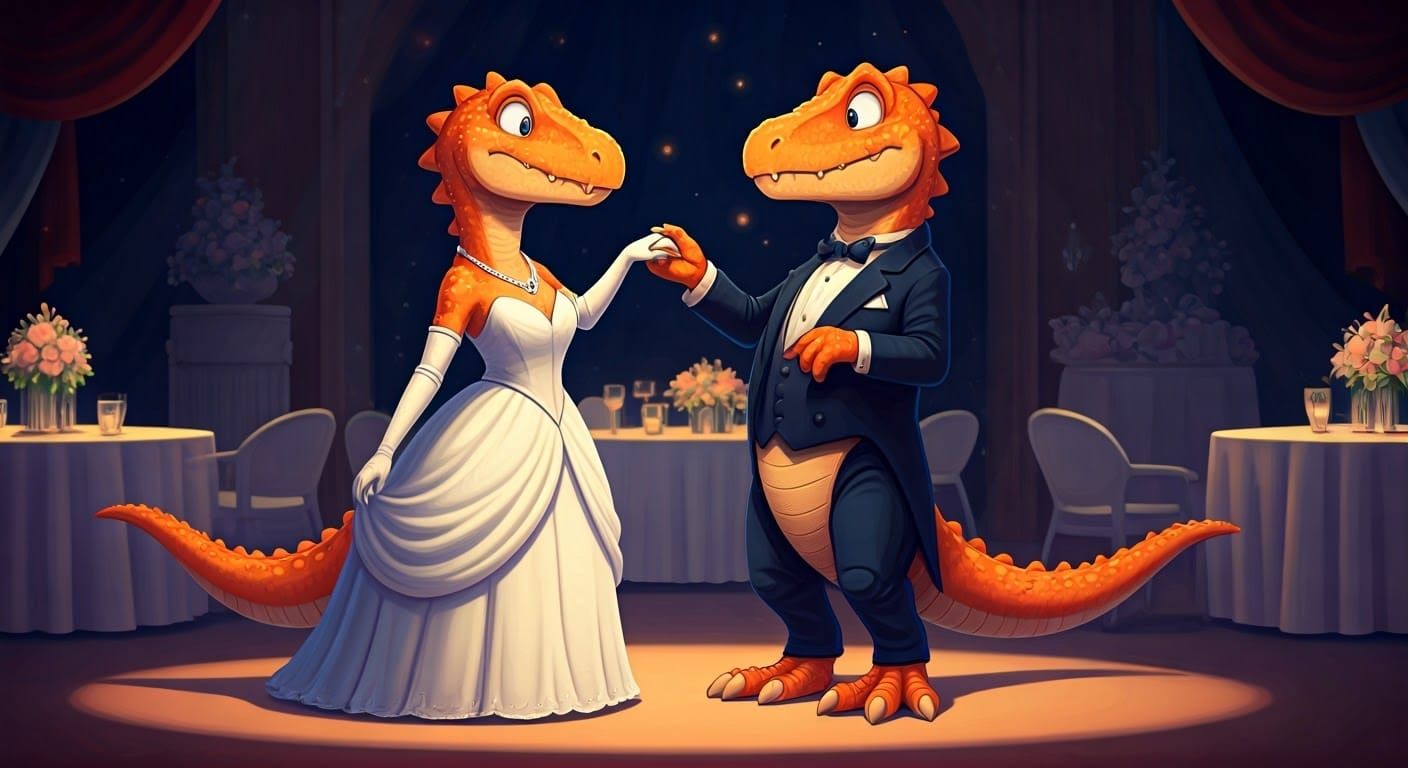 Dinosaur Ballroom Duo in Cartoon Style