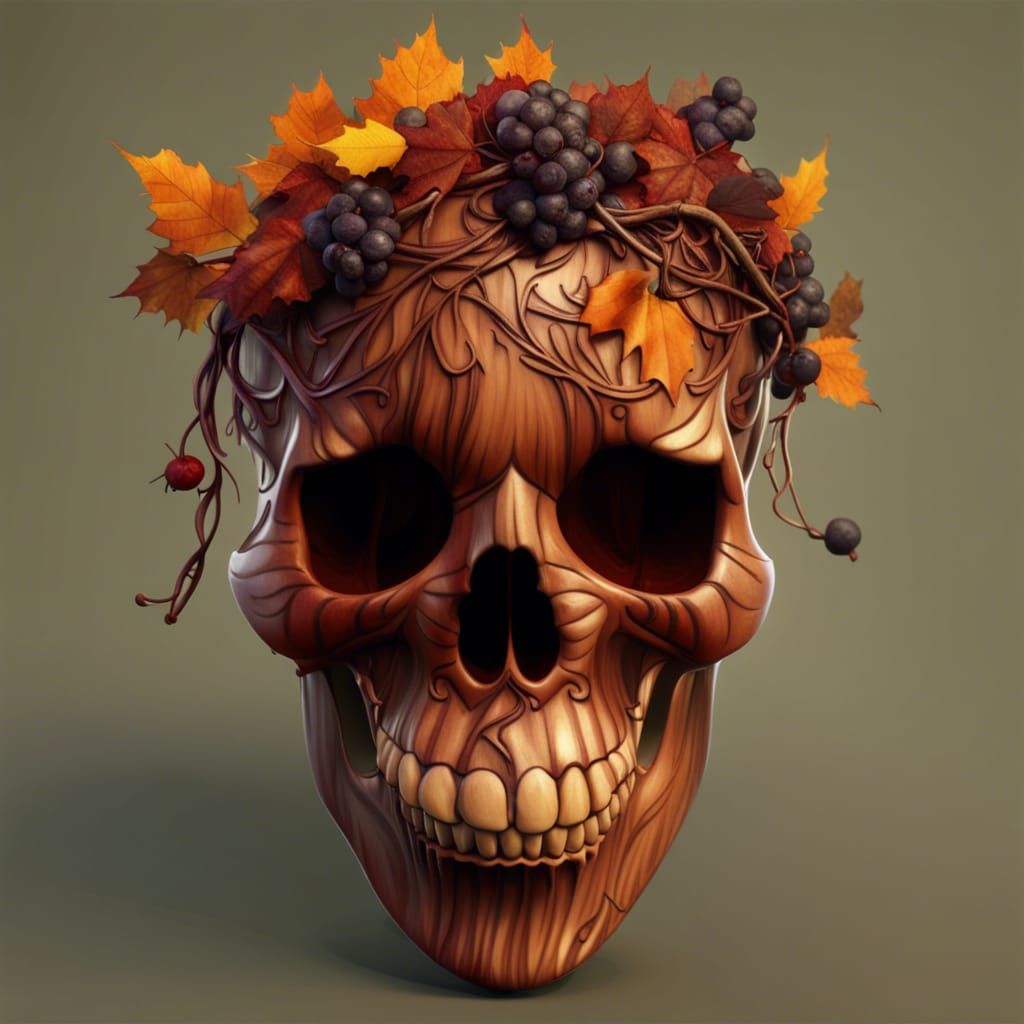An autumn vine wrapped skull