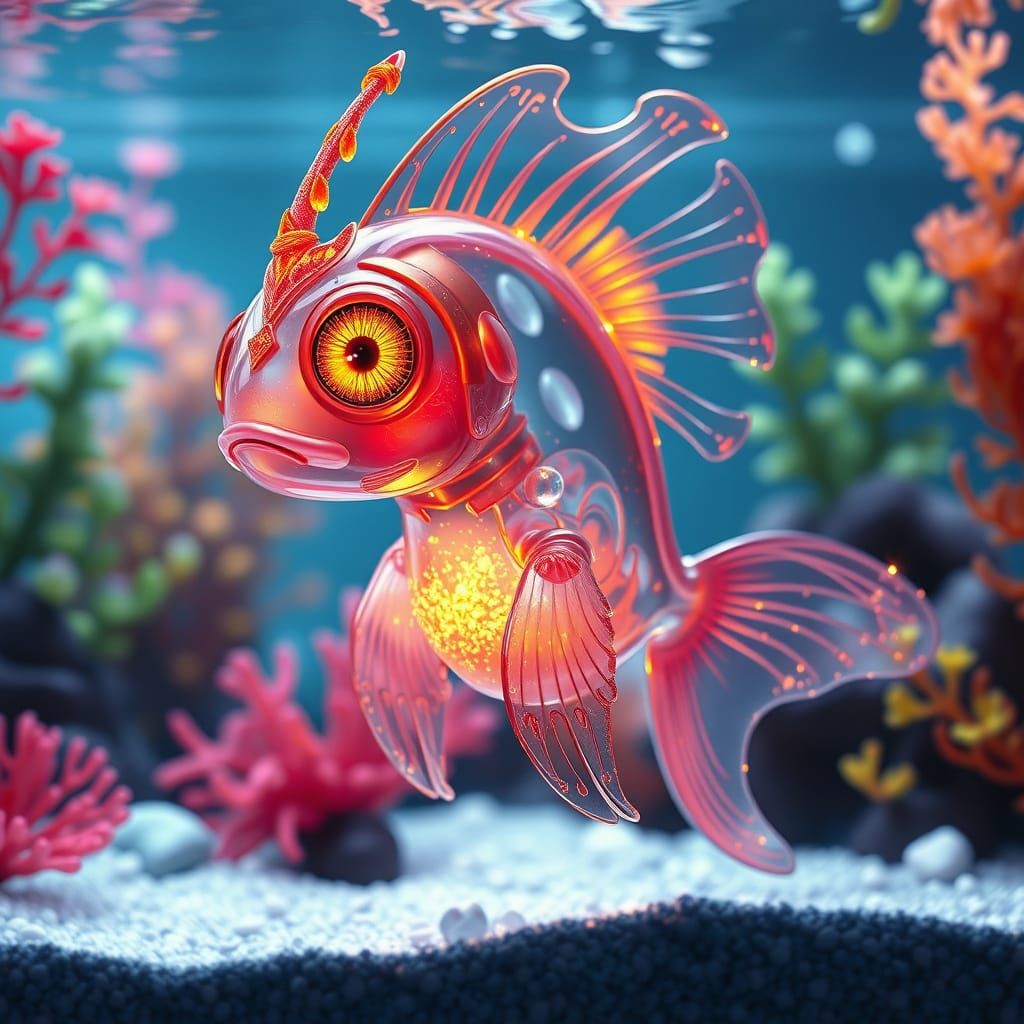 Bioluminescent Being in Hyperrealistic Fish Tank