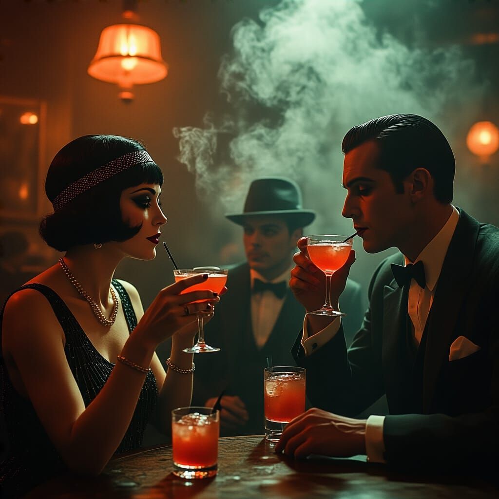 Roaring 20s Speakeasy Scene in Hyperrealistic Style