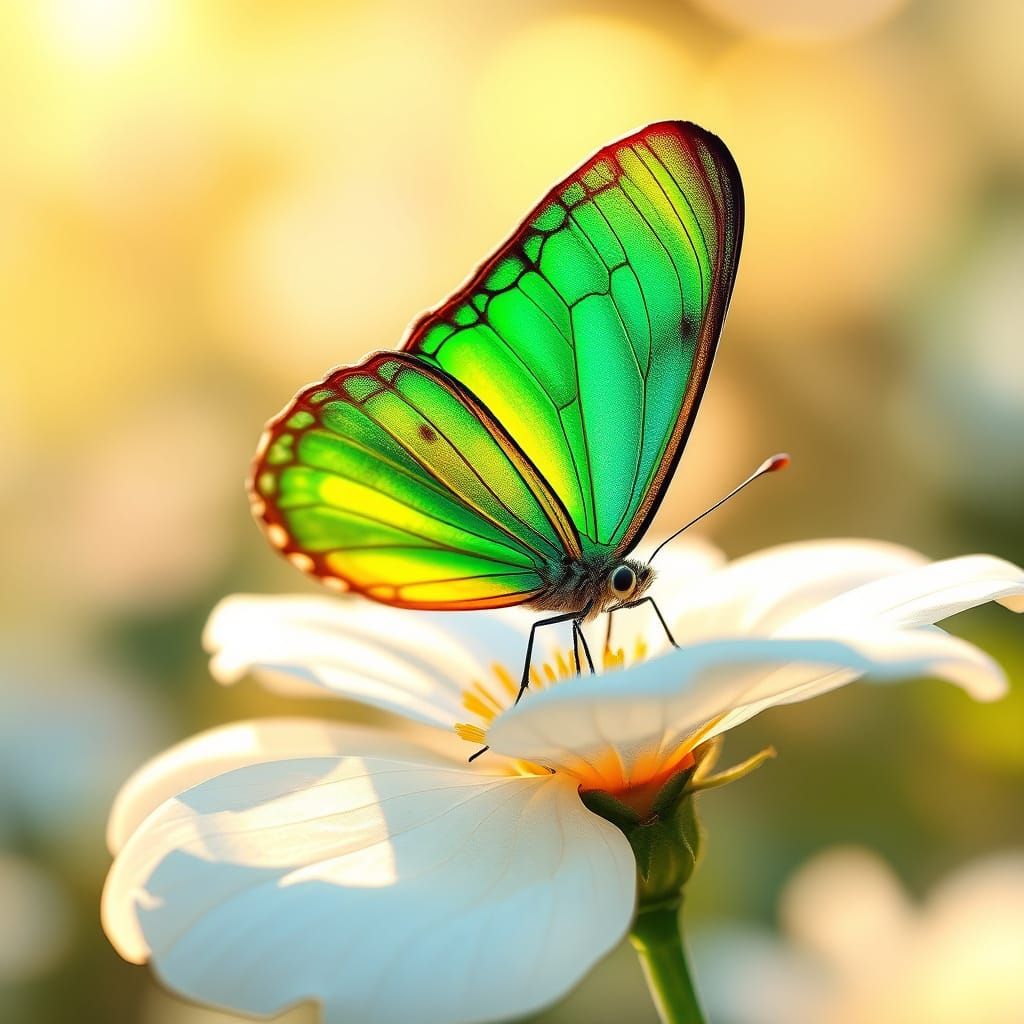 Iridescent Butterfly in Monet-Inspired Garden Scene