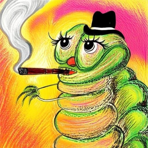 Caterpillar Smoking Cigar in Whimsical Steadman Style