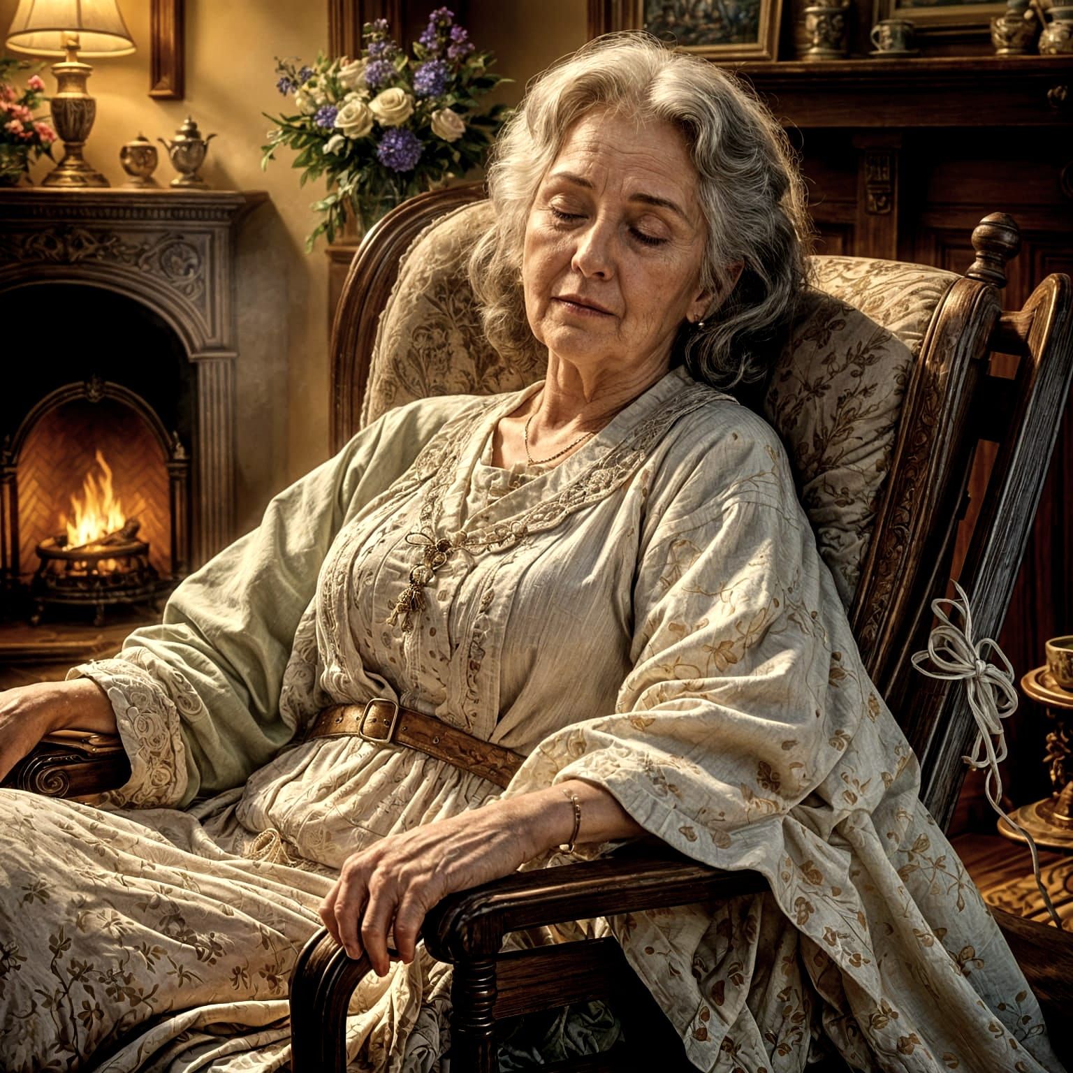Grandma Asleep in Rocking Chair: Ethereal Fantasy