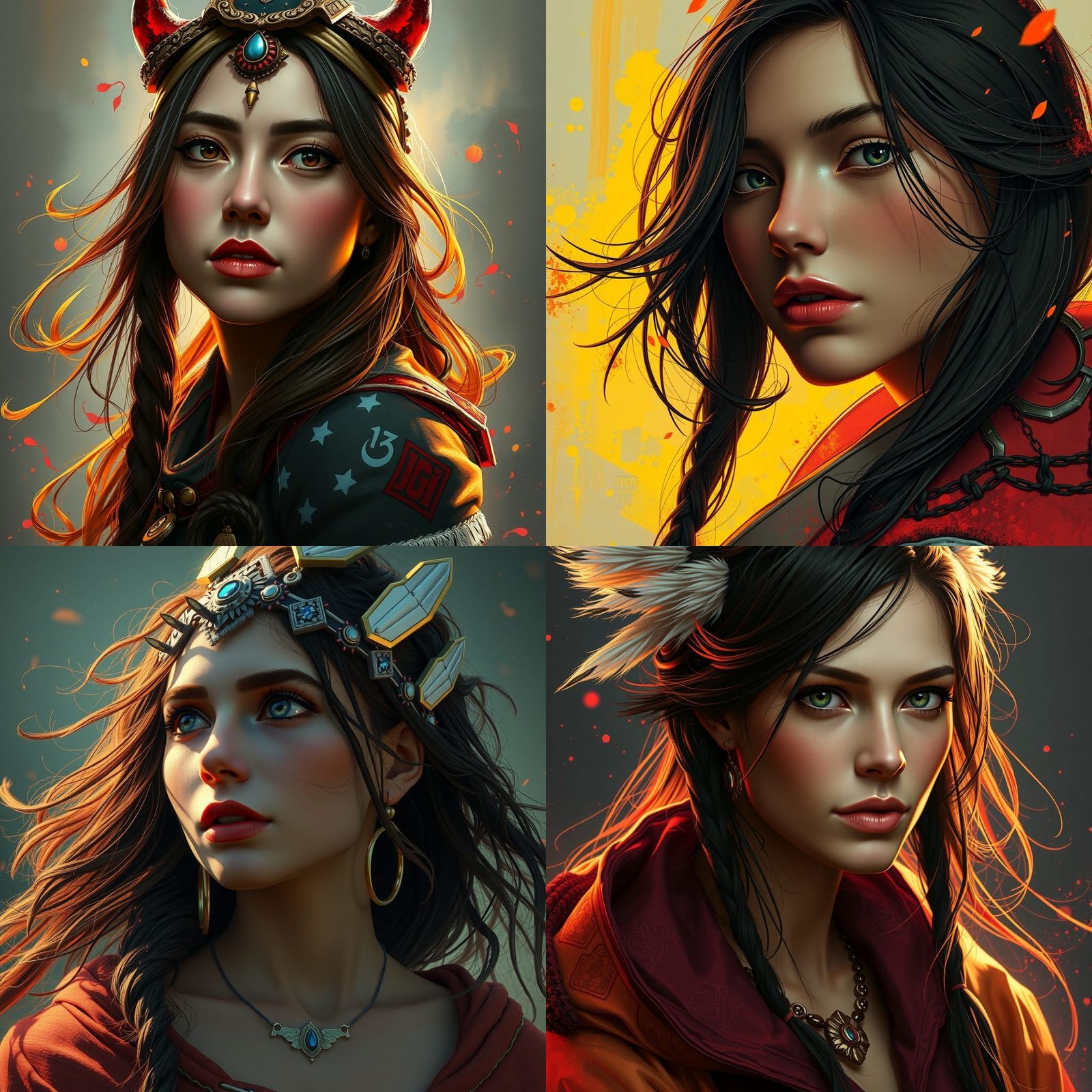 Native American Woman Portrait in Art Nouveau Style