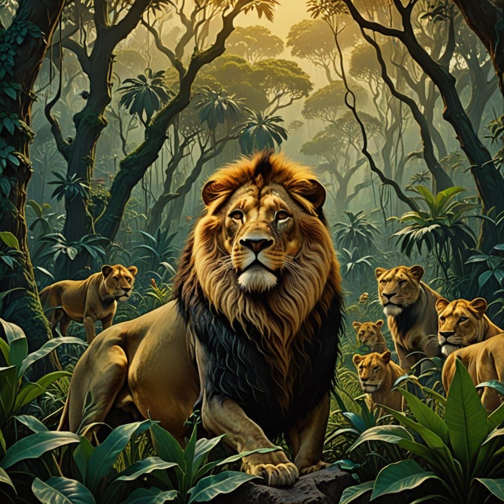 Surreal Jungle Gathering in Vibrant, Dreamlike Colors