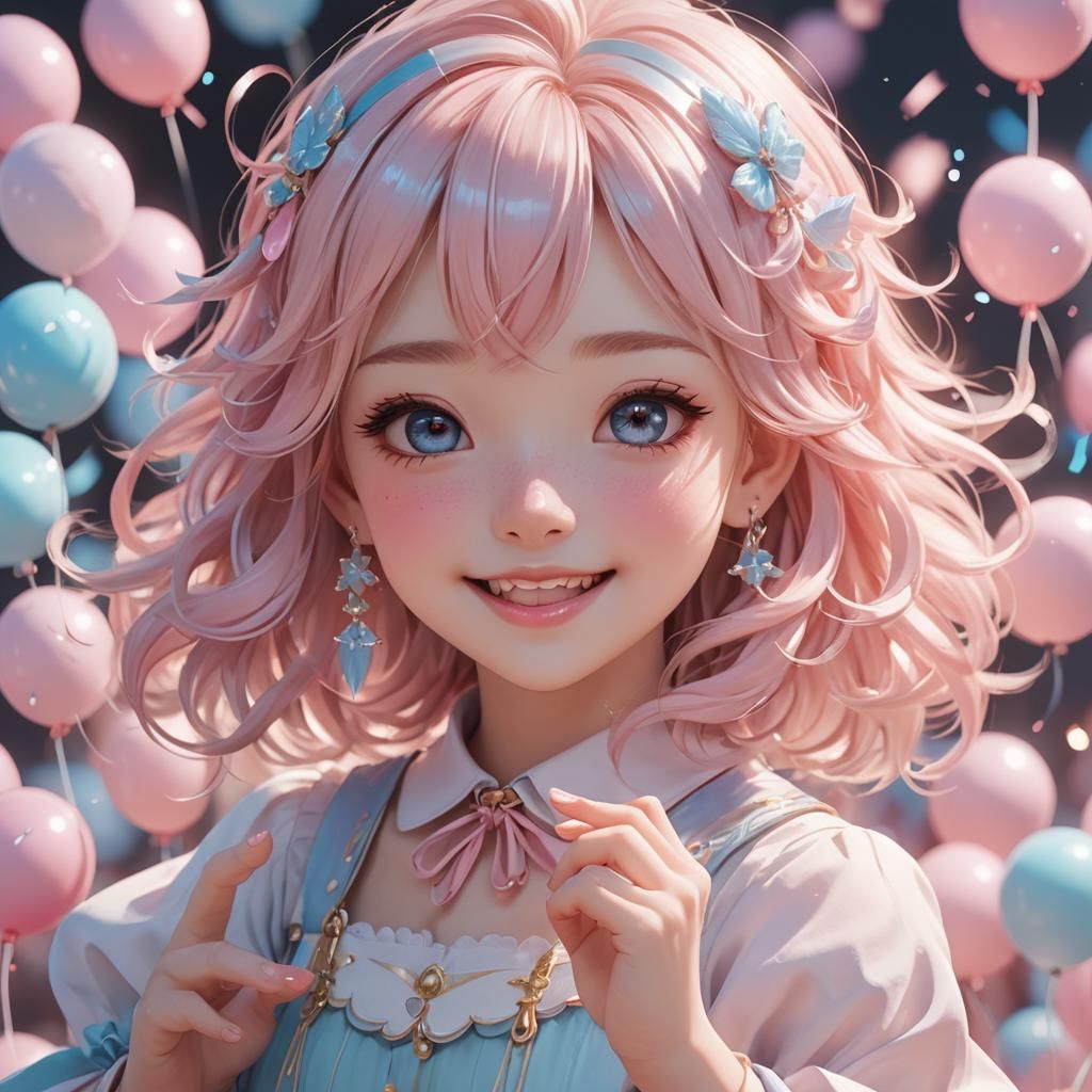 Kawaii 3D Anime Girl with Cotton Candy Hair