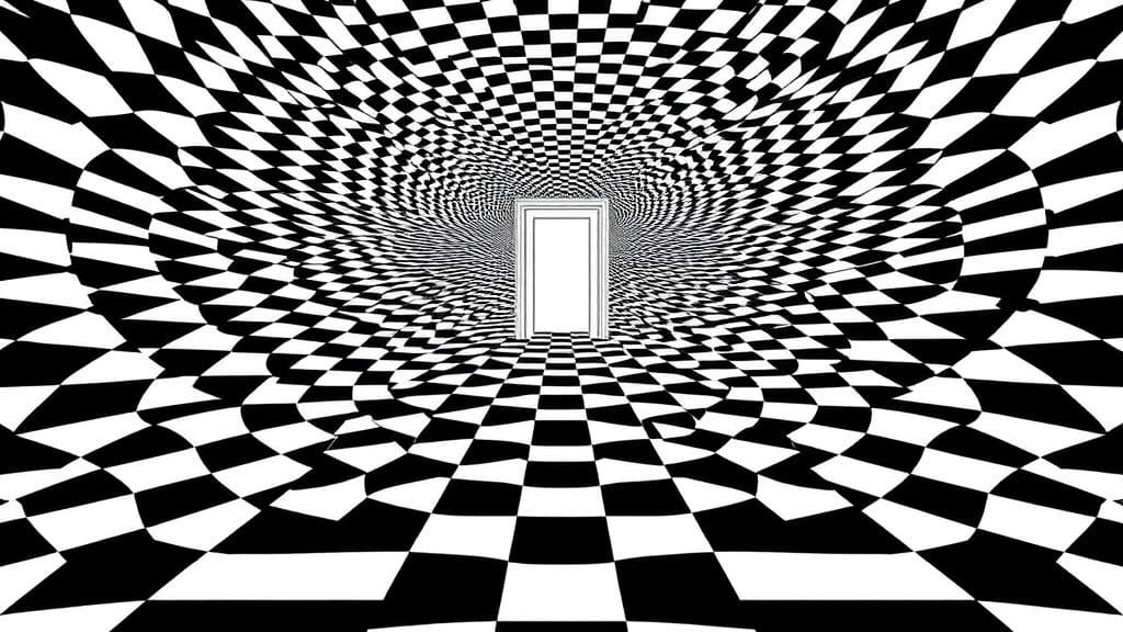 Checkerboard Optical Illusion with Converging Paths