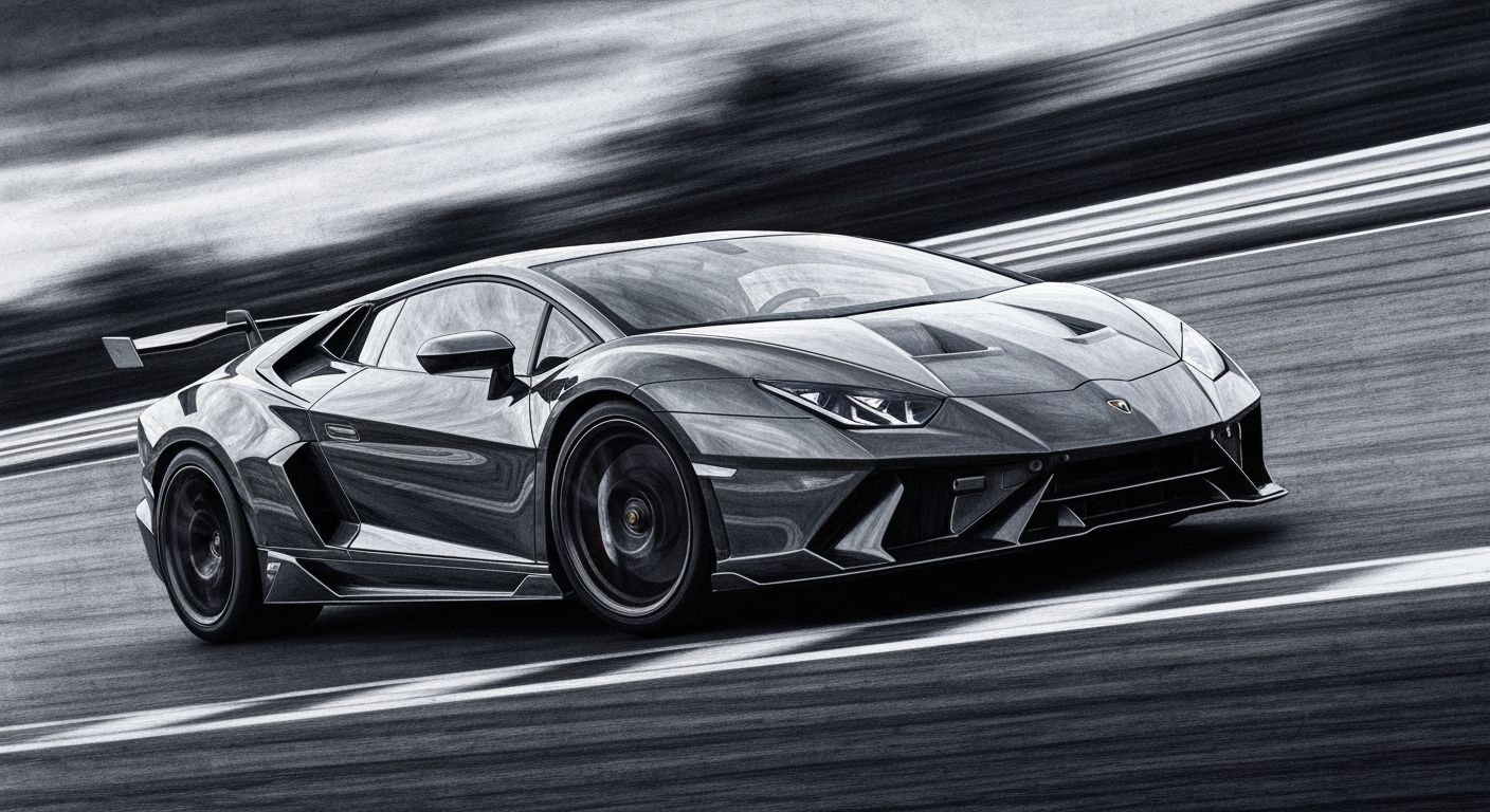 Lamborghini Alar on Race Track in Charcoal Drawing Style
