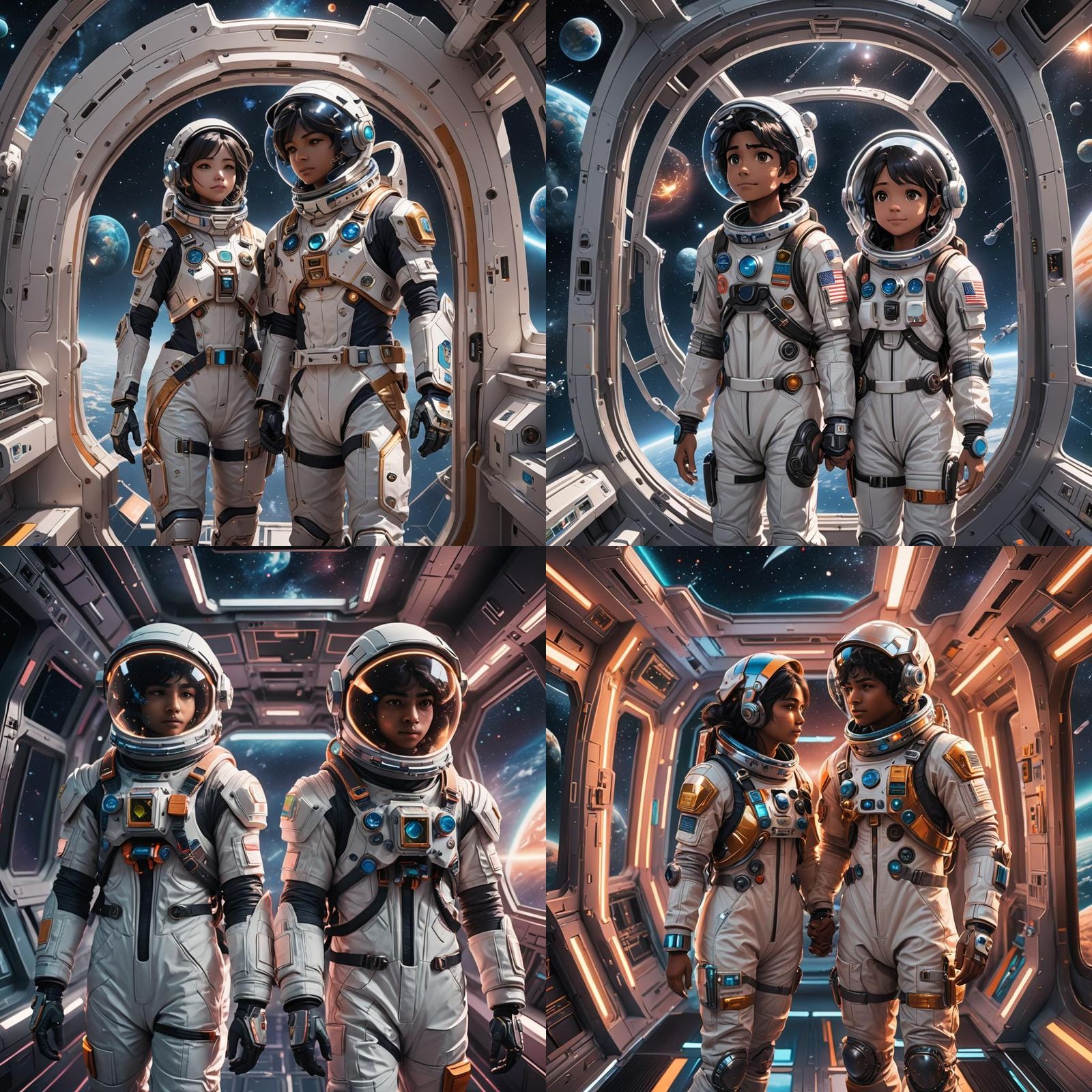 Indian Children in Spaceship Gazing at Stars: Anime Art