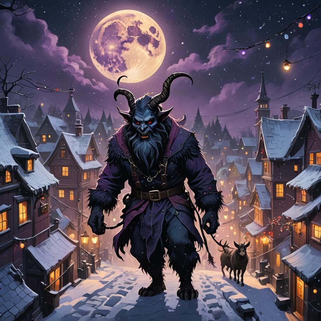 Krampus and Santa on Christmas Night, Dark Fantasy Art