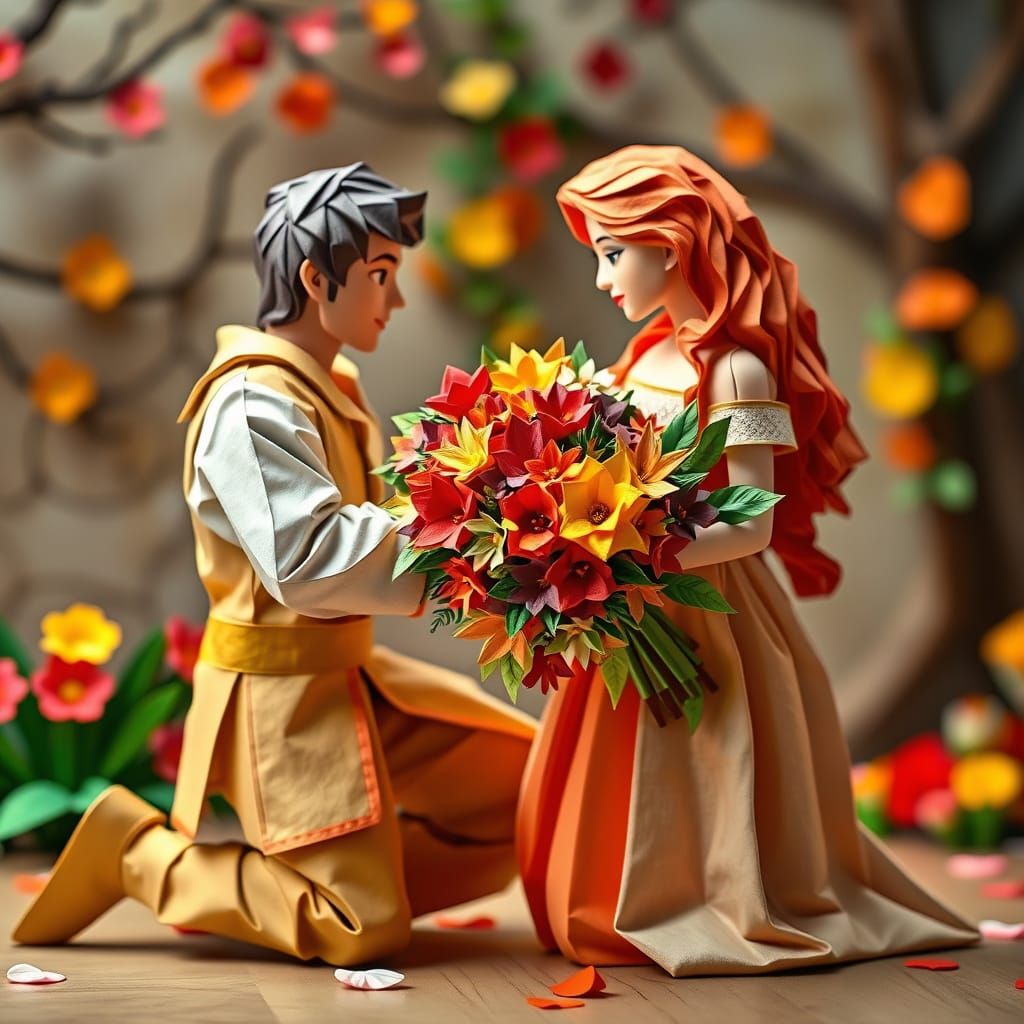 Origami Romeo and Juliet in Soft Light