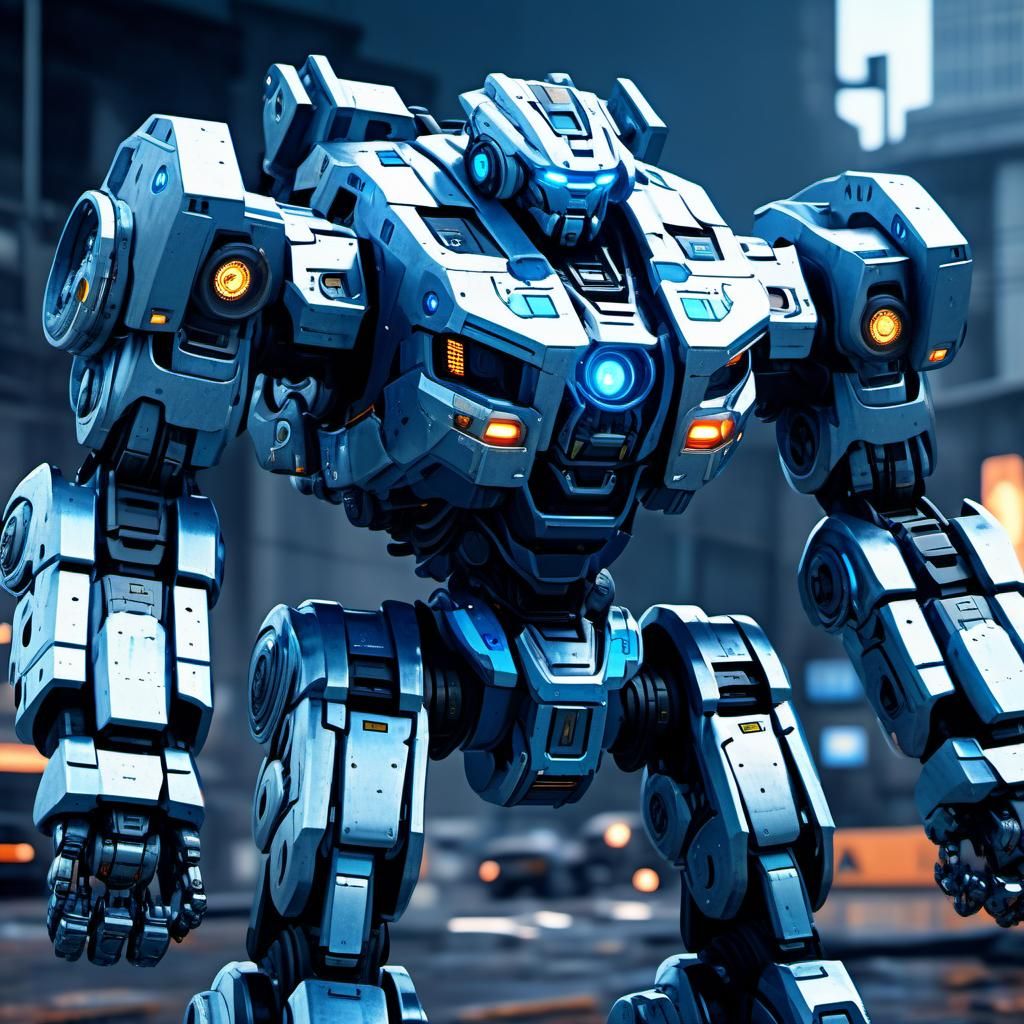 Futuristic Police Mech with Guns in 3D Render