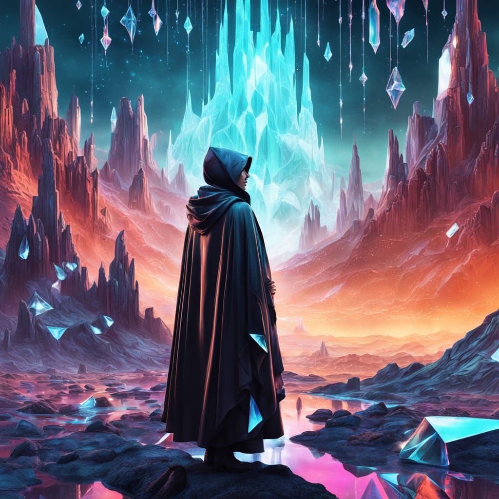 Woman in Crystalline Dreamscape: A Digital Painting