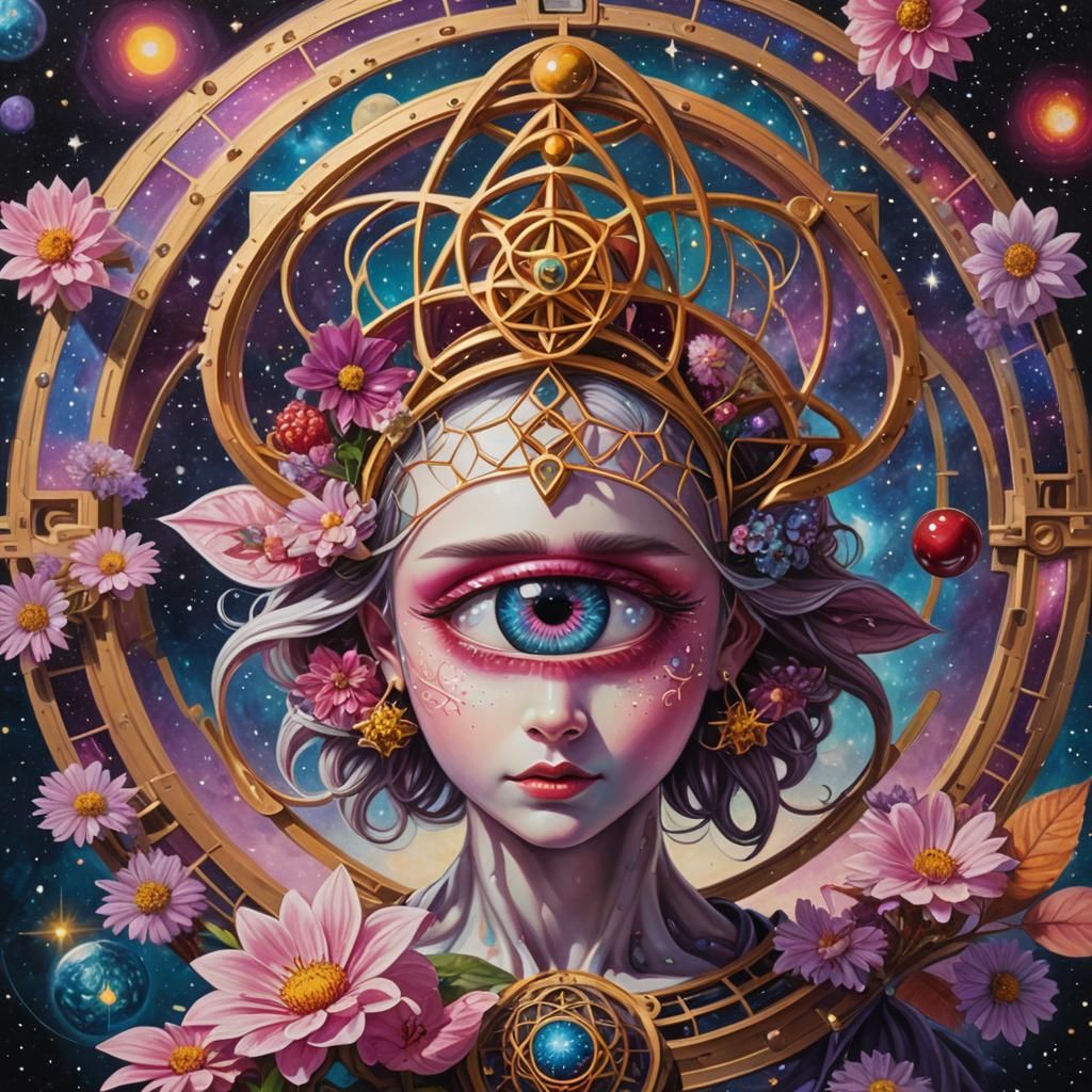 Hyperrealistic Merkaba in Double Torus with Flower of Life