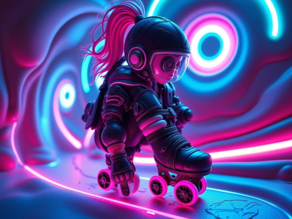 Cyberpunk Roller Skate Girl in Neon Future