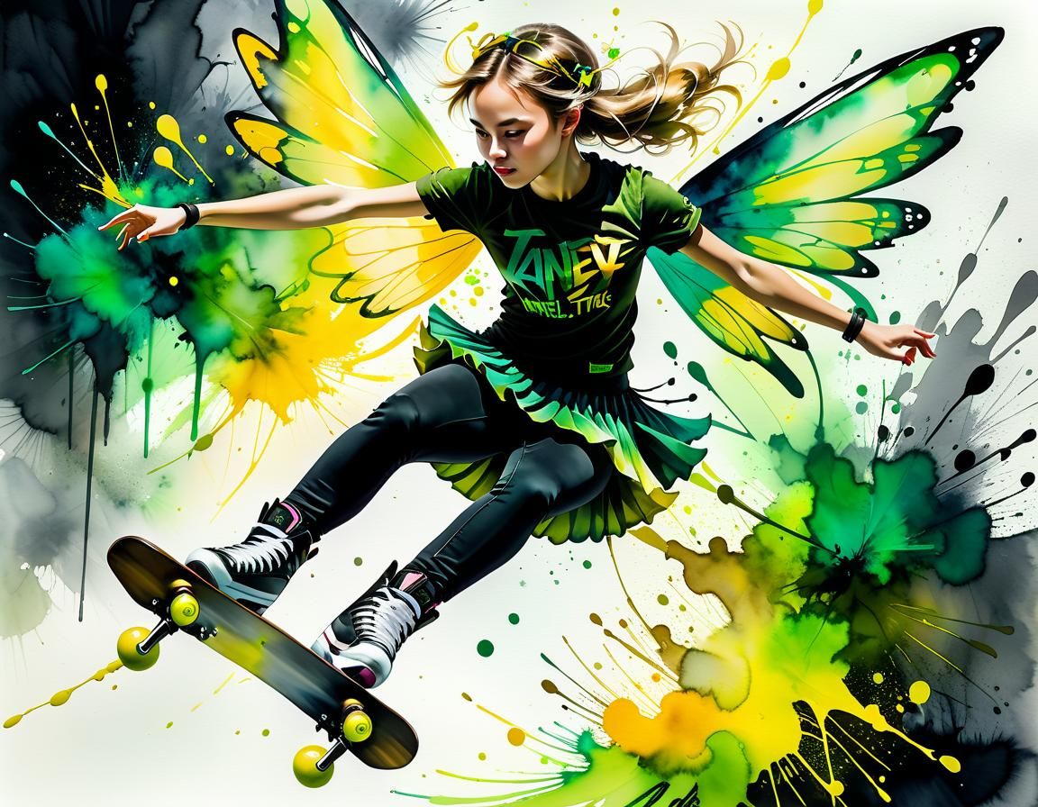 Fairy Skater in Vibrant Graffiti Street Art