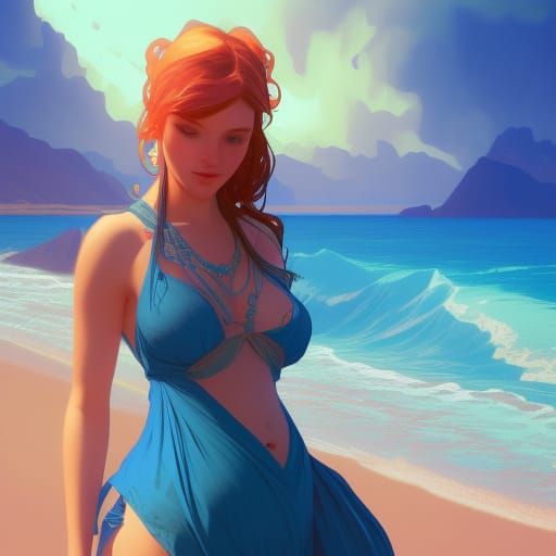 Cute Pregnant Girl on Beach in Vintage Style