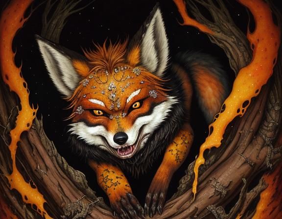 Damaged Jackal-Fox-Wolf Mask in Punk-Goth Style