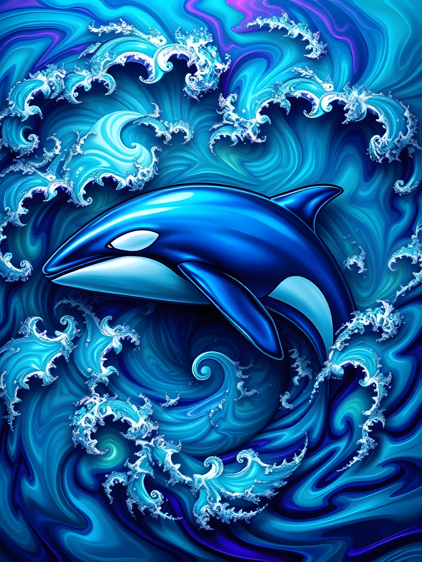 Fractal Whale in Deep Blue Ocean