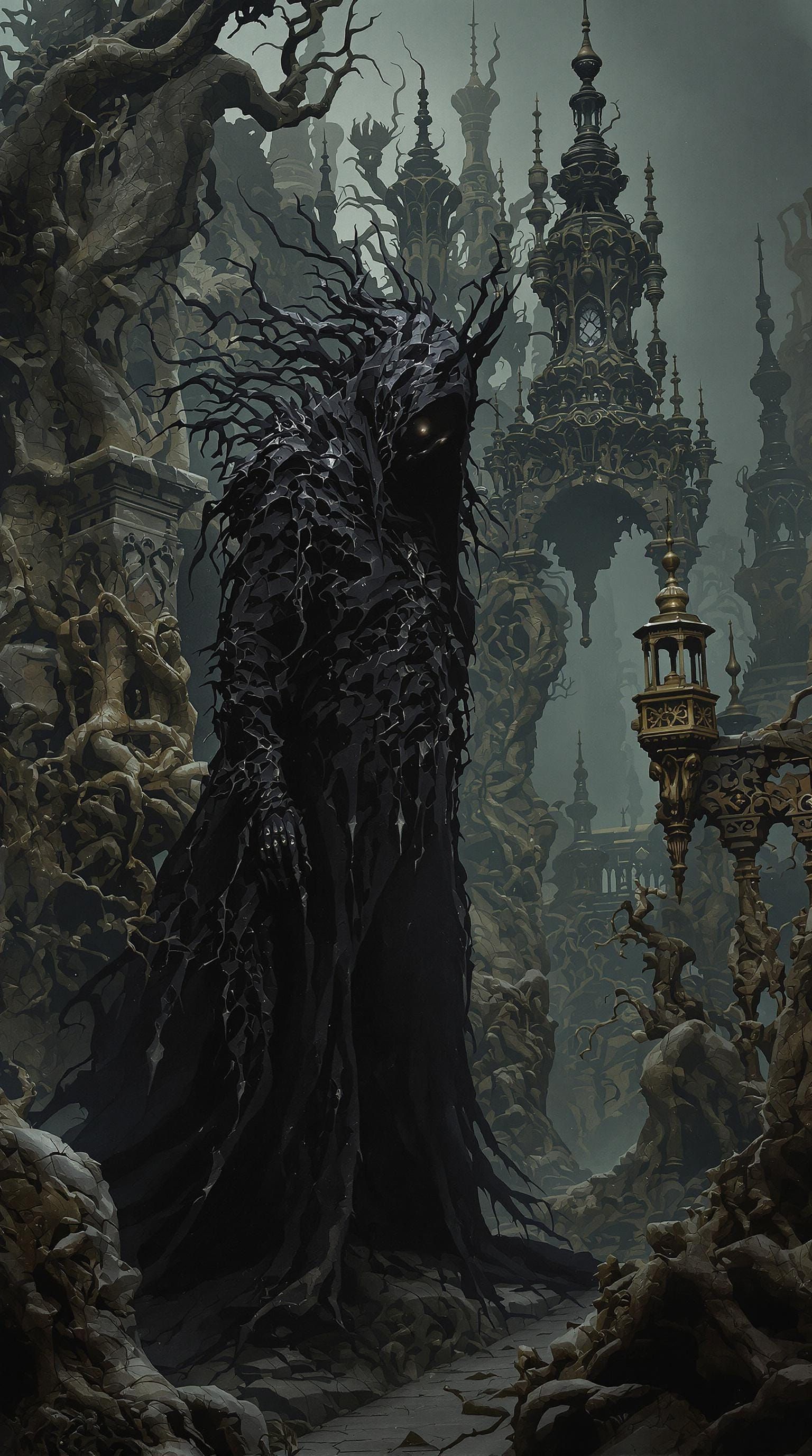 Dark Victorian Figure in a Surreal Landscape