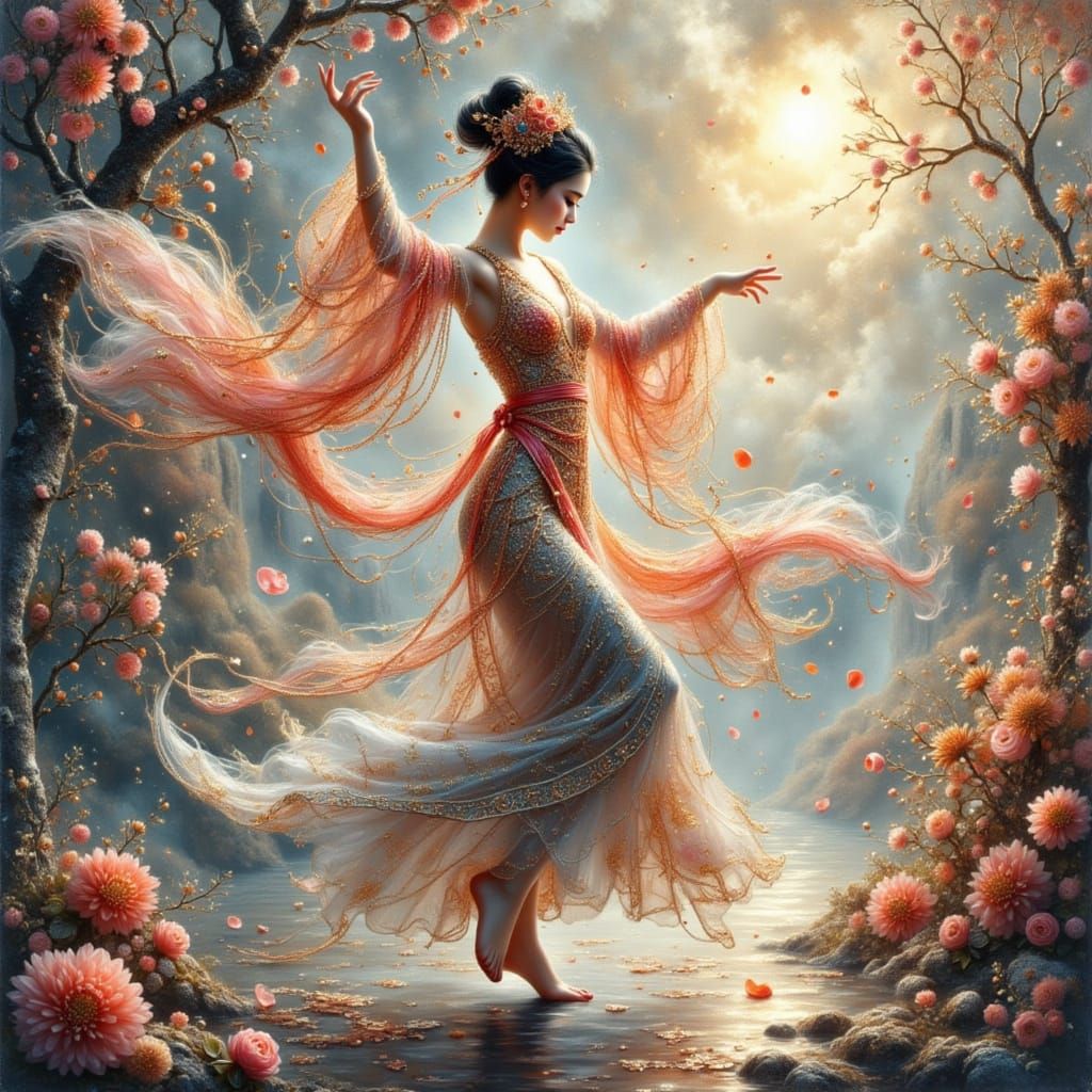 Han Dynasty Ribbon Dancer in Vibrant Anime Style