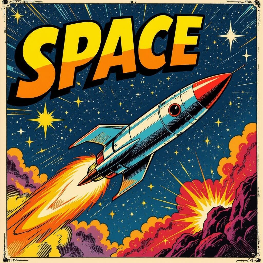 Retro Rocket Soars Through Cosmic Universe Comic Style