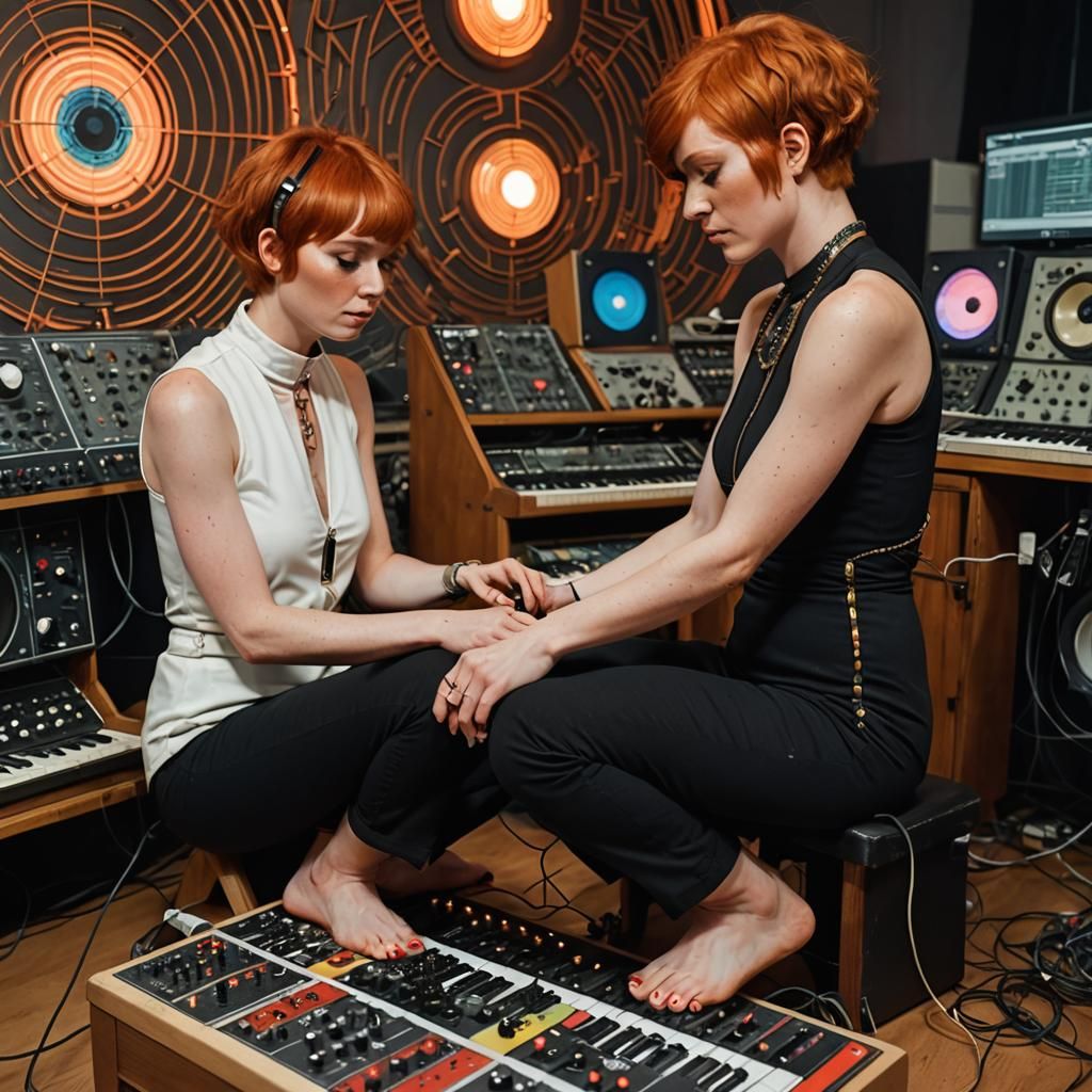 Psychedelic Hypnotized Redhead Plays Synthesizer Solo