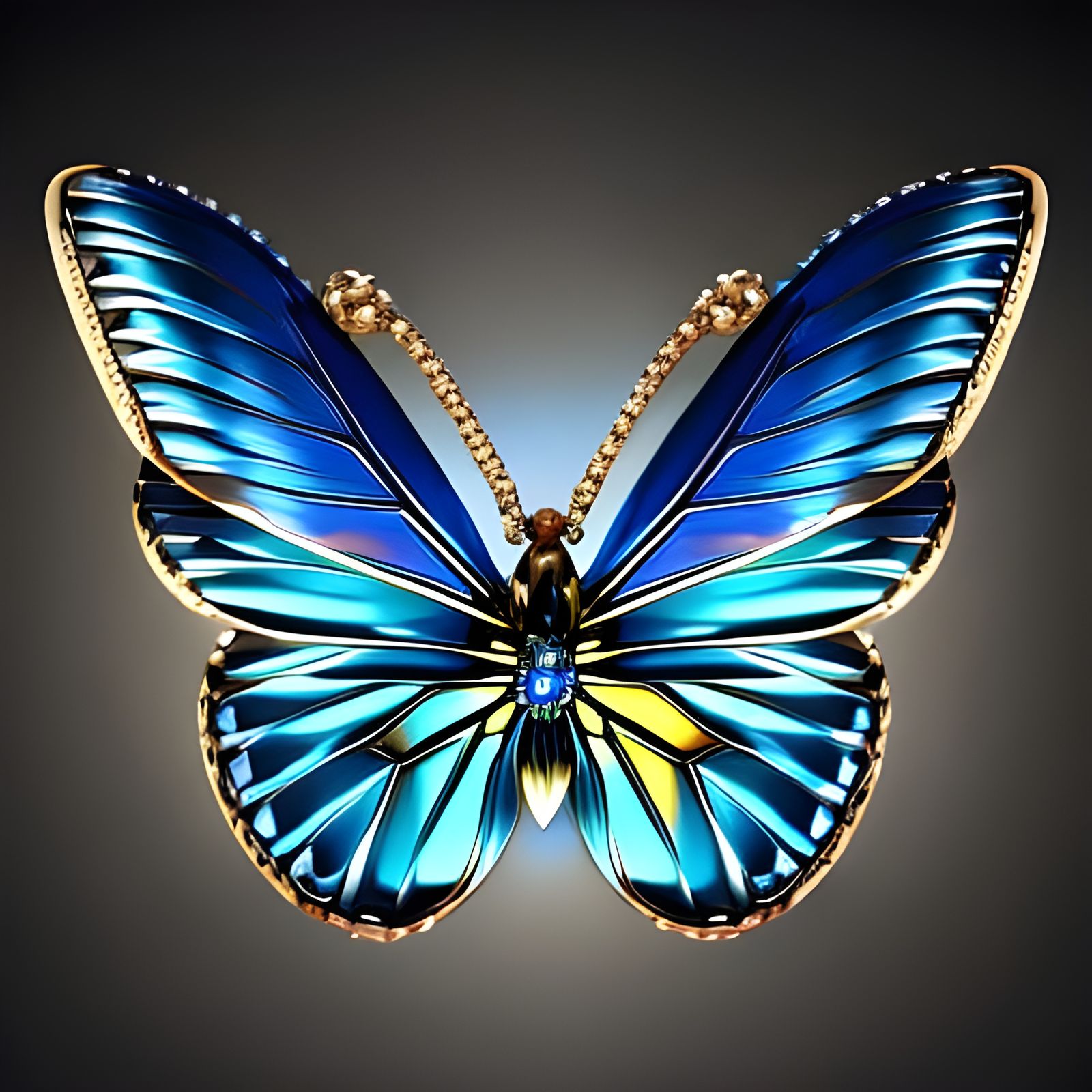 Blue and golden butterfly made with jewels