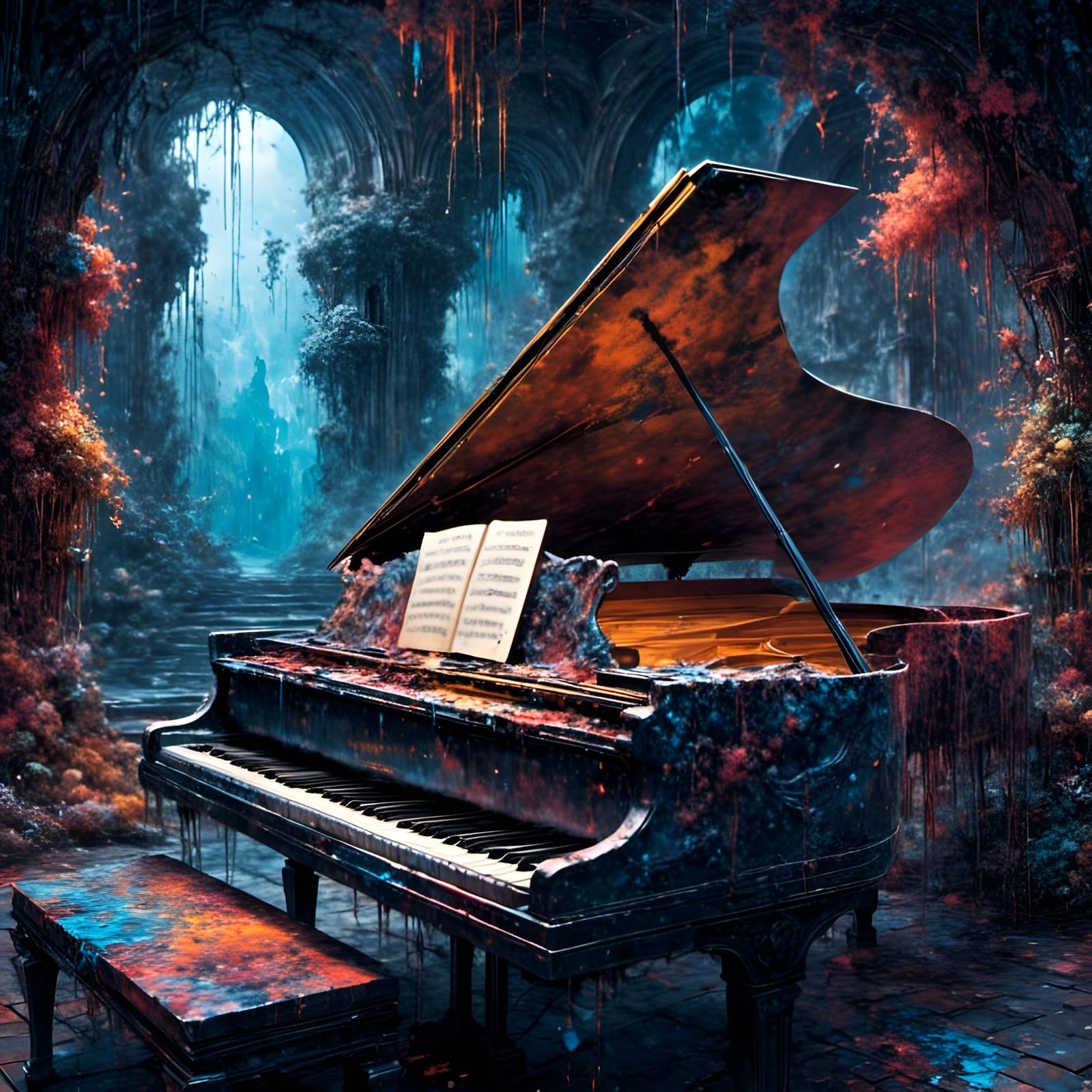 Gorgeous Piano in Detailed Fantasy Landscape
