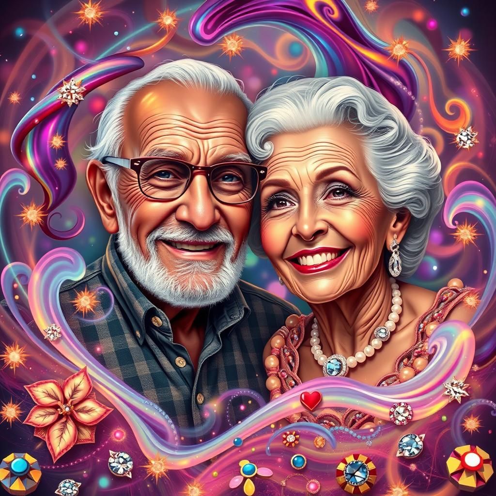 Elderly Couple Surrounded by Love, in Ethereal Style