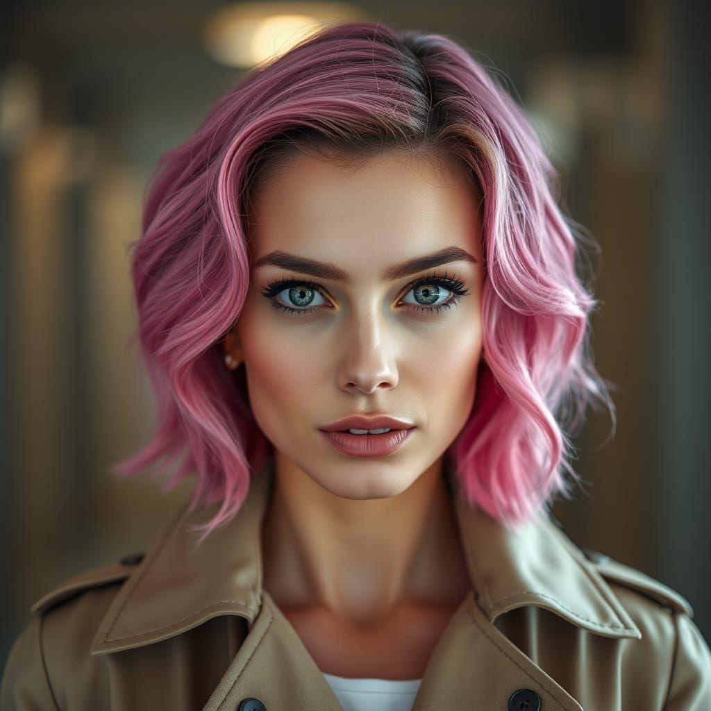 Confident Woman with Pink Hair in Professional Portrait