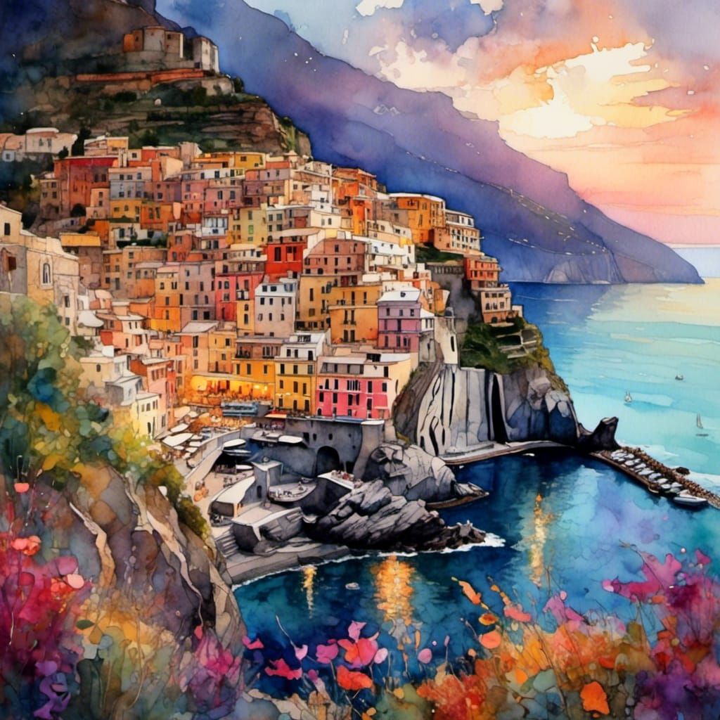 Sunset Over the Seaside Village