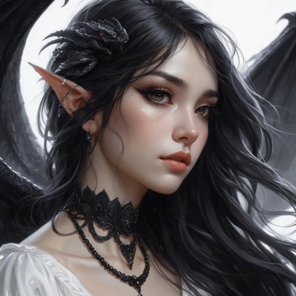 Onyx Dragon Hybrid Portrait in Oil Painting Style