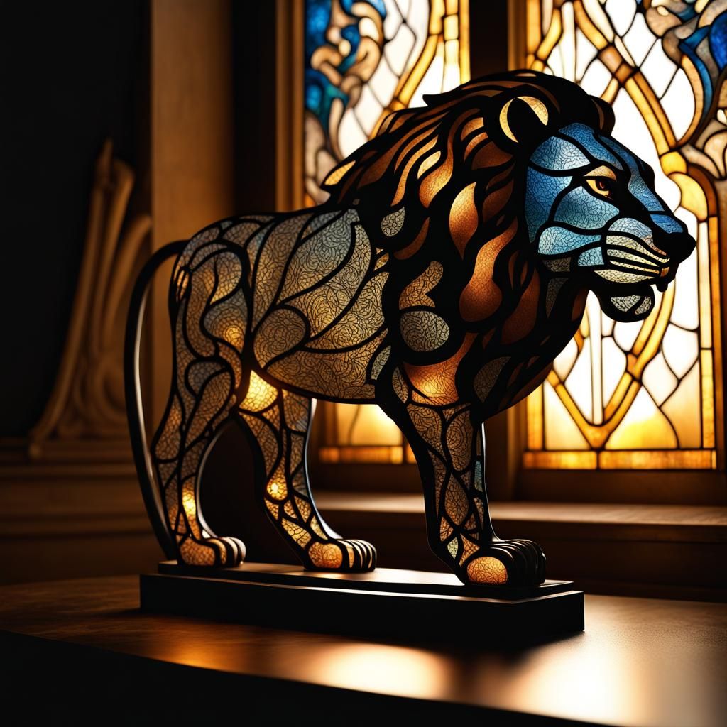 Stained Glass Lion Lamp in Photorealistic CGI