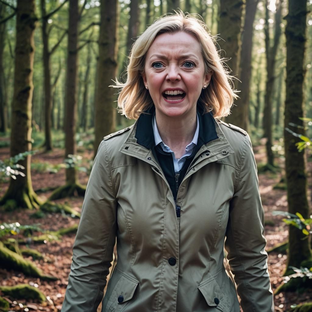 Terrified Figure Confronts Demon in Forest