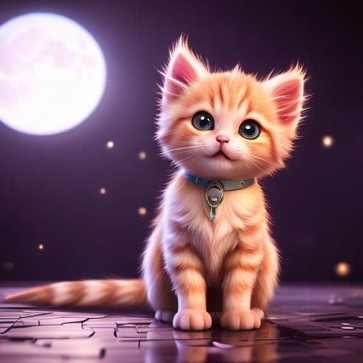 Cute Kitten Matte Painting in Fantasy Style