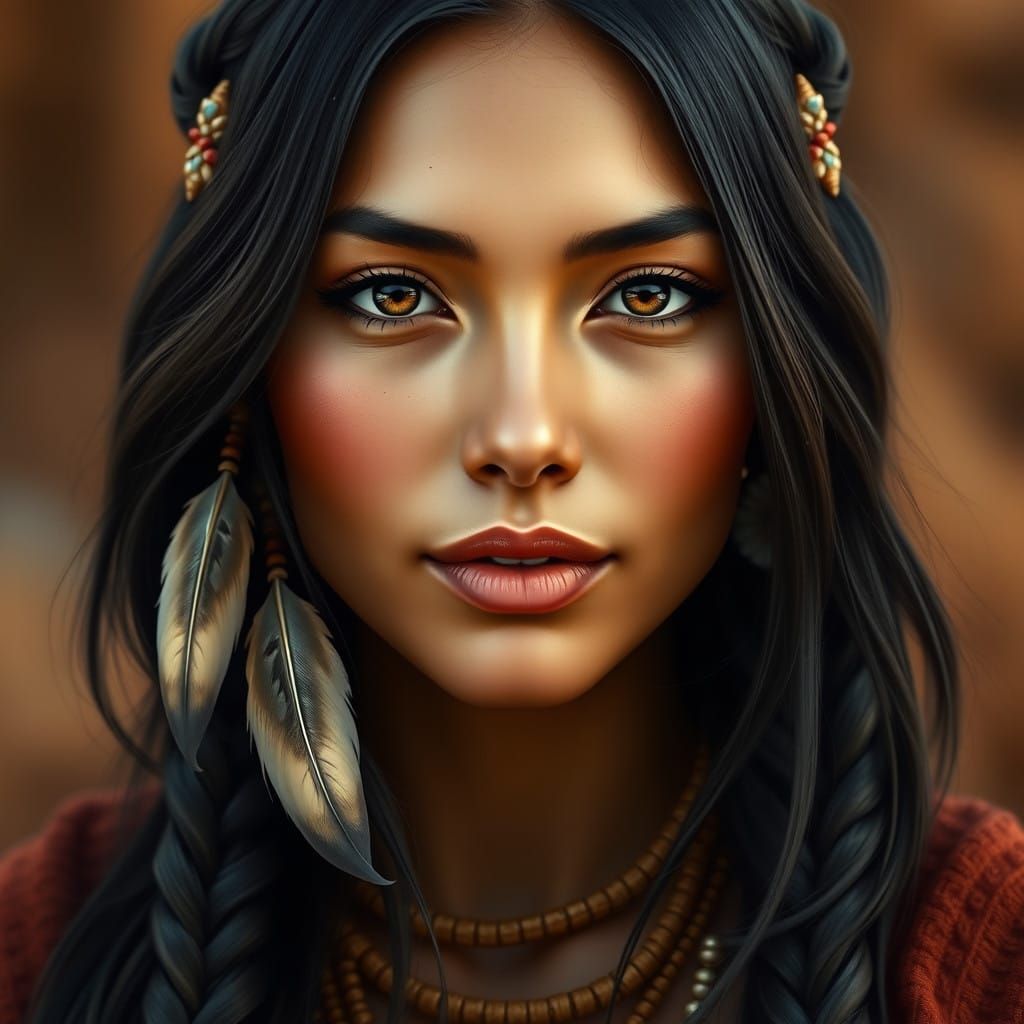 Elegant Native American Woman in Hyperrealistic Portrait