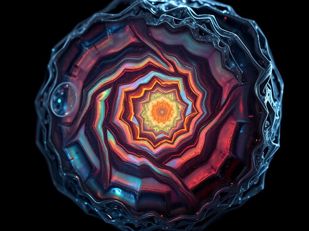 Cosmic Soul Crystal in Dark, Iridescent Biomechanical Style