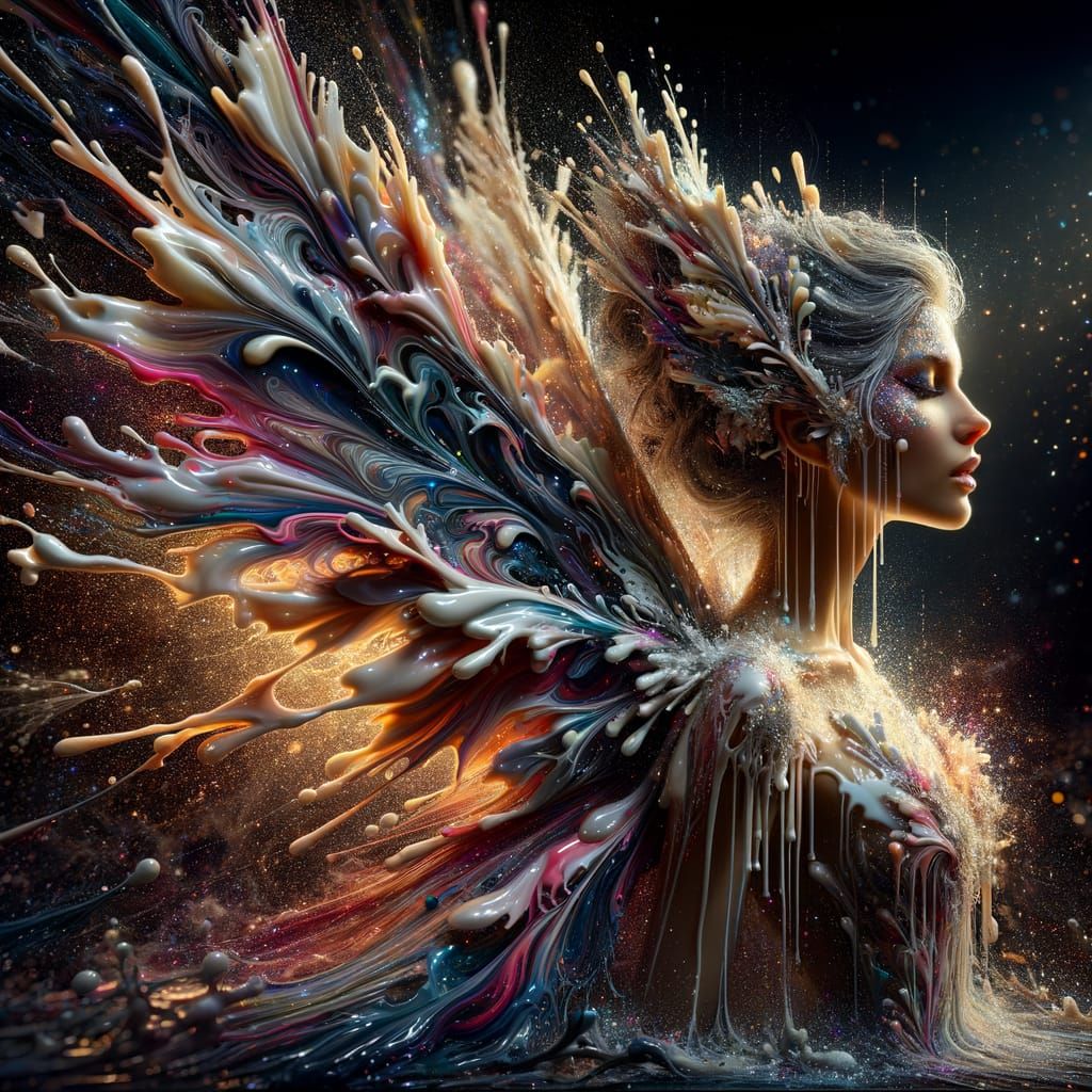 Gorgeous Magical Fairy with Dripping Painted Wings in Hyperr...