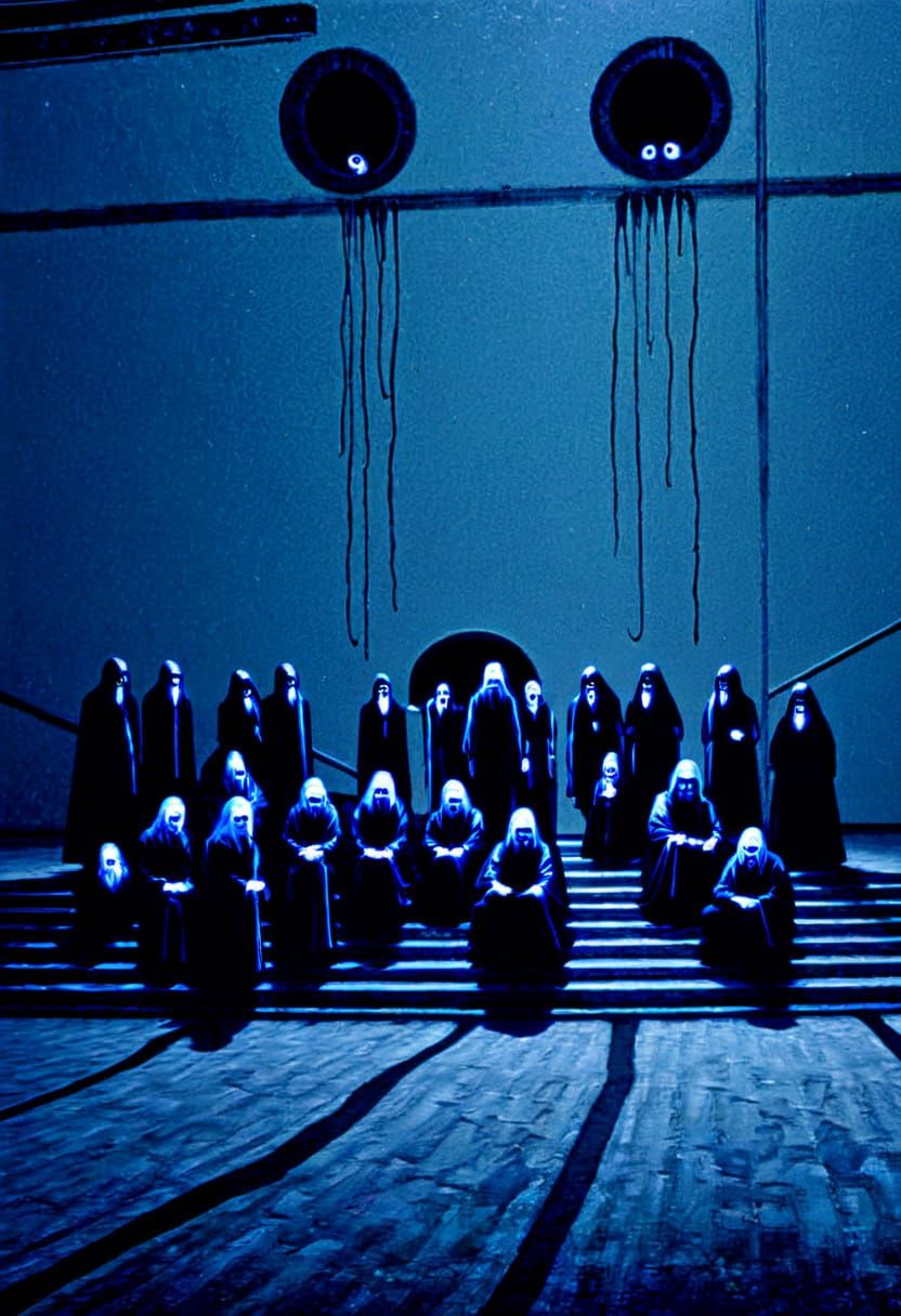 Ethereal Ghostly Procession in a Haunting Gothic Scene