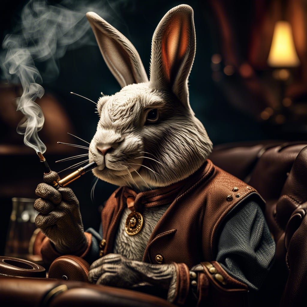 Hyperrealistic Rabbit Smoking a Pipe