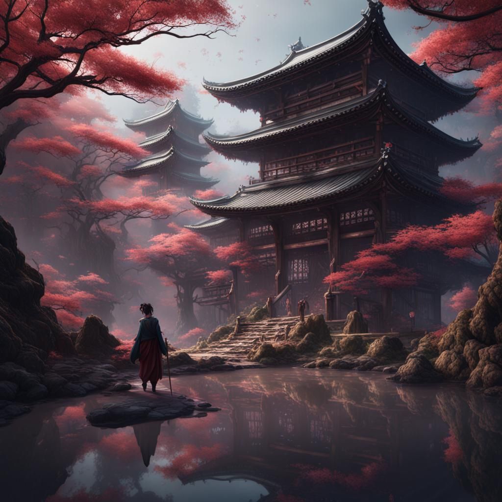 Abstract Shodo Calligraphy in Detailed Matte Painting Style