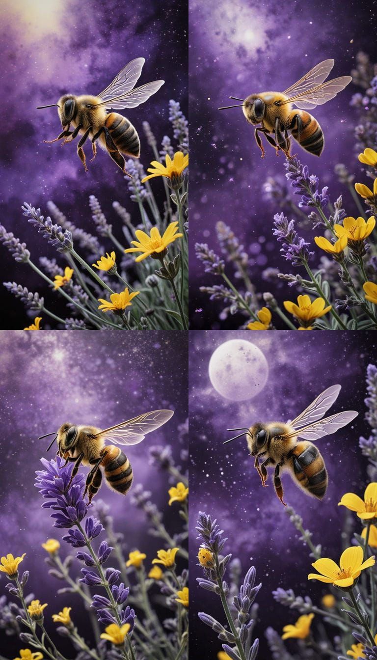 Vibrant Honey Bee in Space Lavender