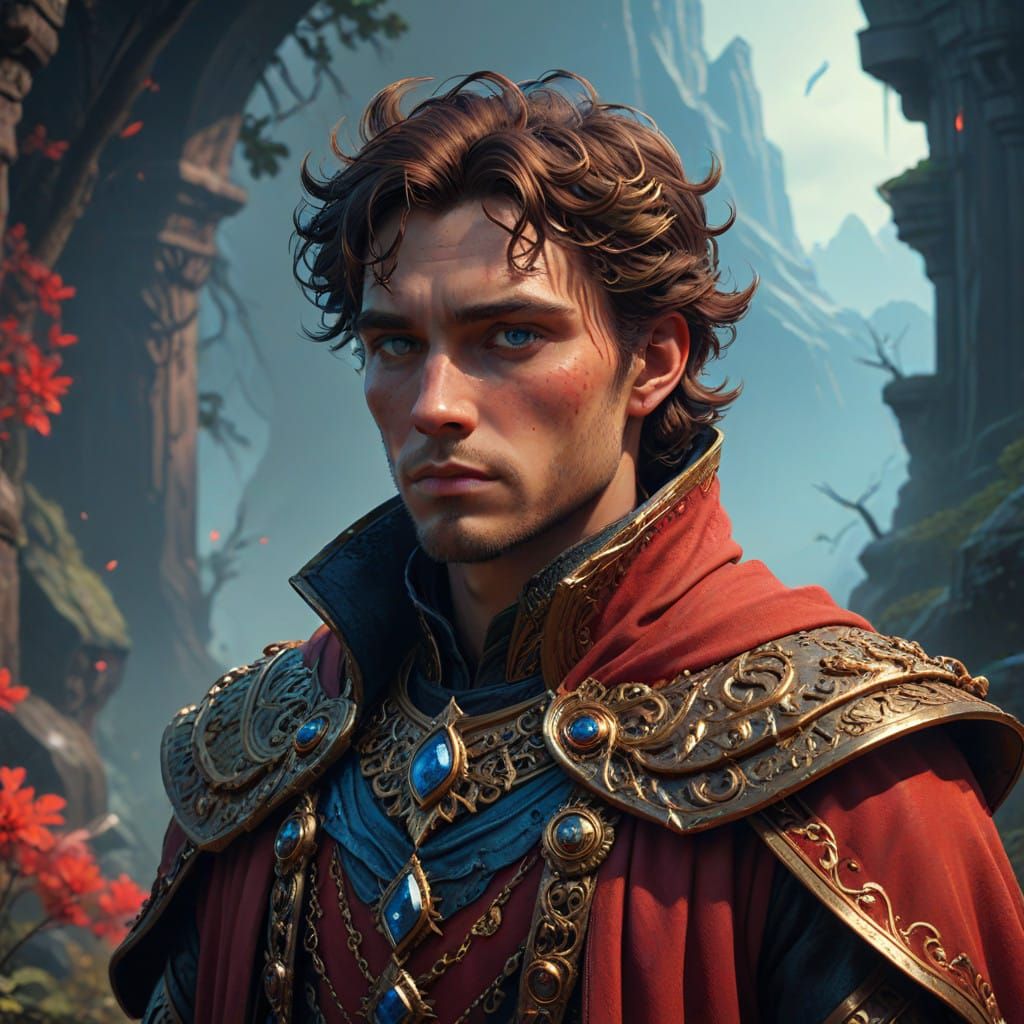 Regal King with Mystical Aura in High-Fantasy Attire