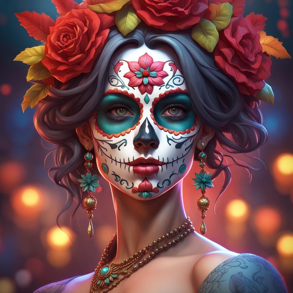 Day of the Dead Christmas Portrait in Artgerm Style