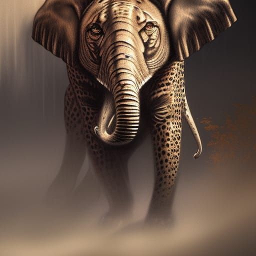 Cheetah Print Elephant in Dark Fantasy Style