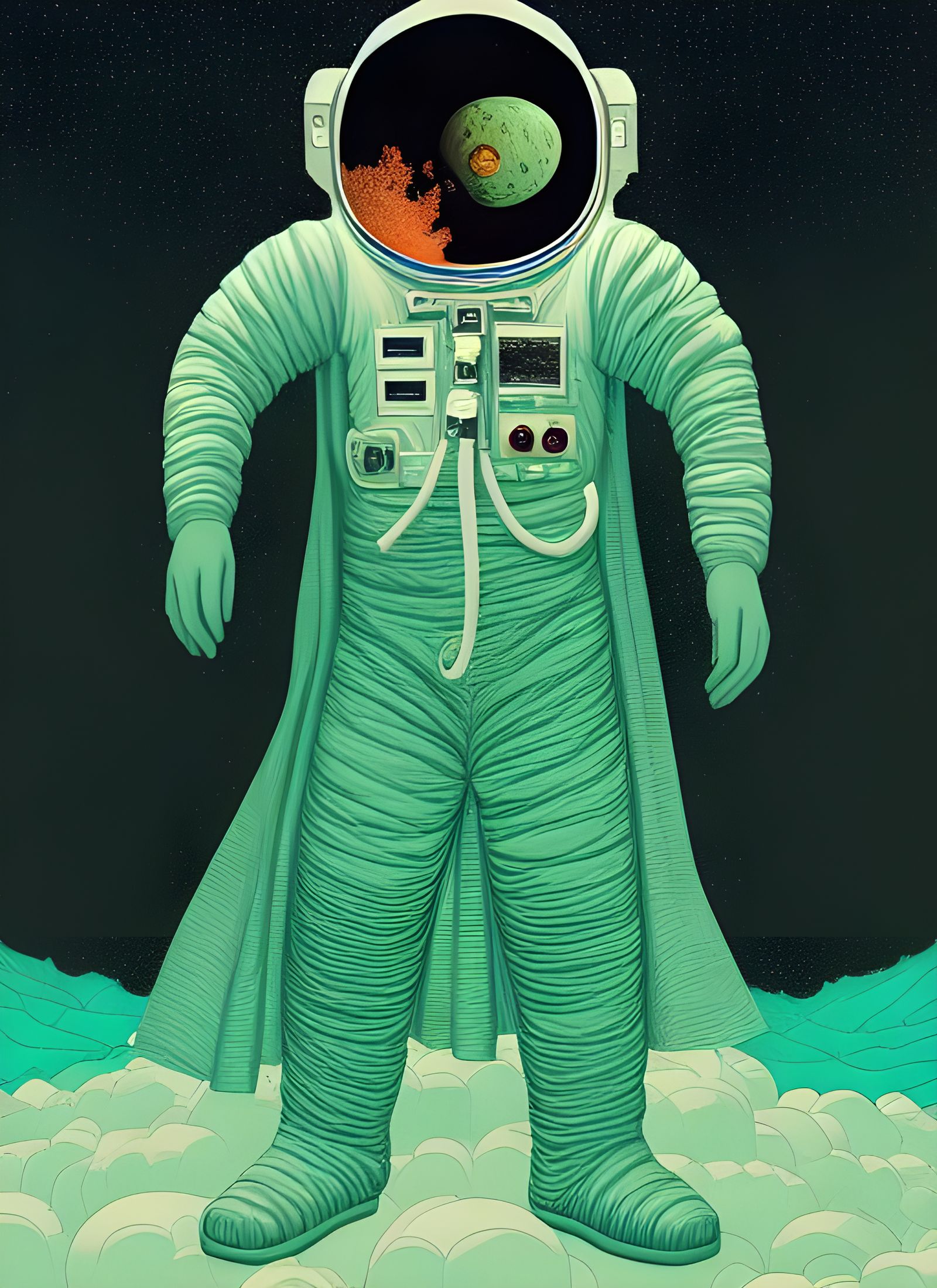 Astronaut in Green Cape: Surreal Digital Art